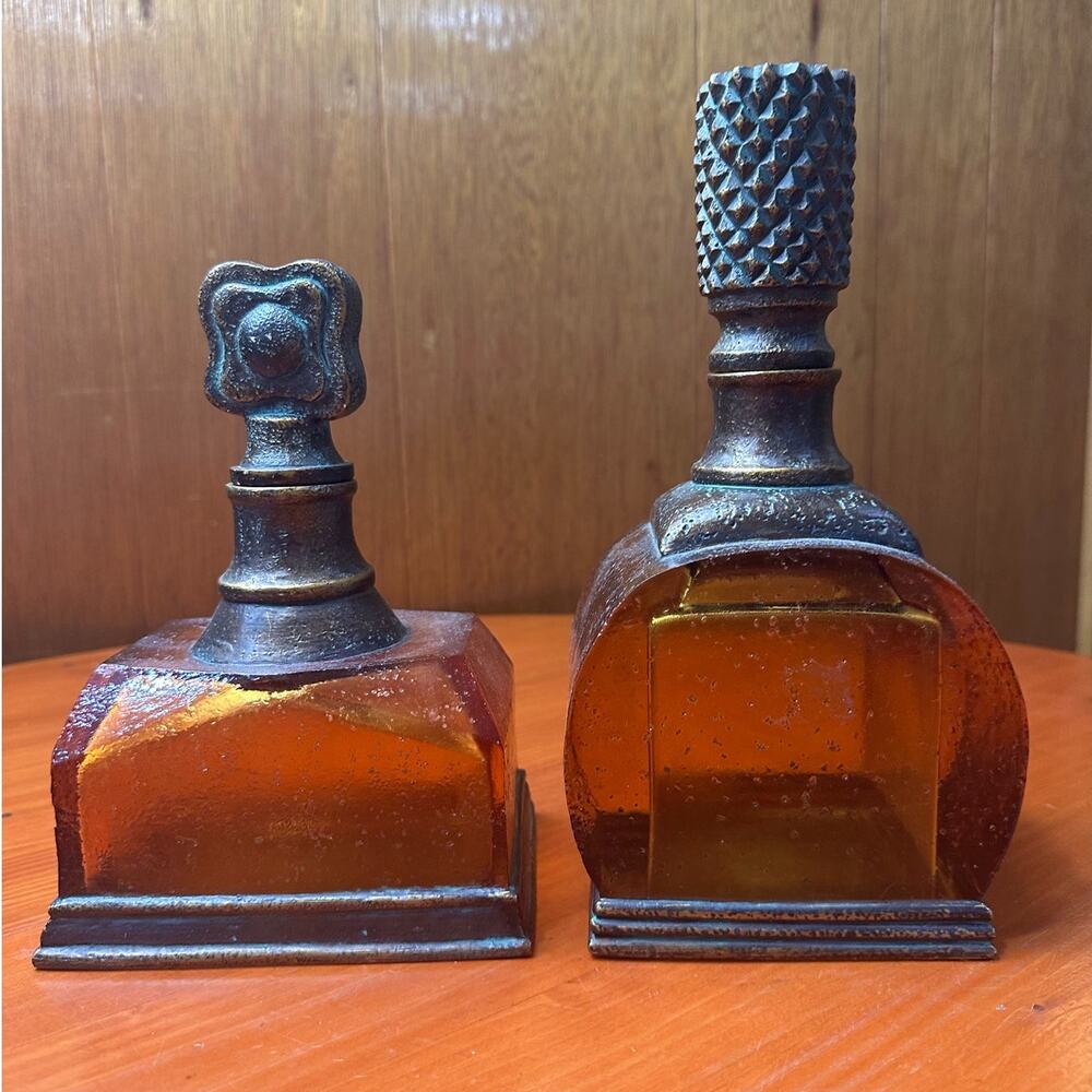 Contemporary Decorative Amber Resin Decanter - Set of Two